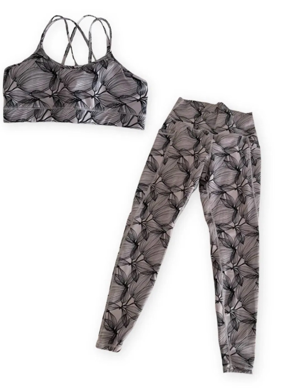 BuffBunny “citrus” Print Leggings and Strappy Sports Bra SET - Lavender & Black